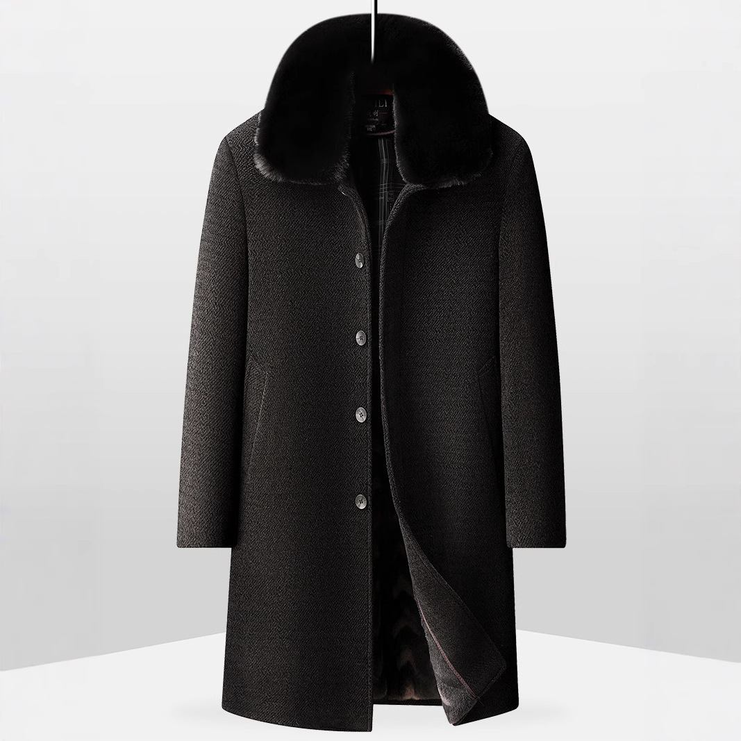 Fleece-lined Long Coat For Middle-aged And Elderly Dad's Wool Overcoat - الصورة 7