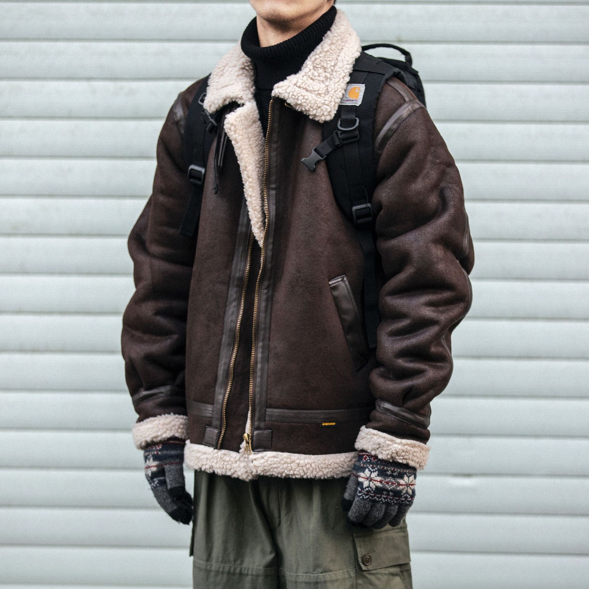 AutumnWinter Suede-Effect Leather Biker Jacket Padded Coat Mens Trendy Brand - الصورة 6