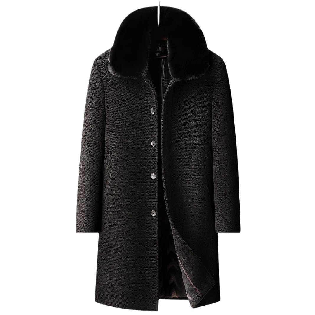 Fleece-lined Long Coat For Middle-aged And Elderly Dad's Wool Overcoat - الصورة 5