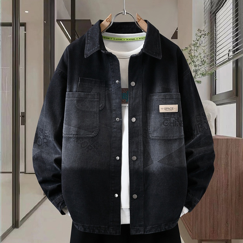 Loose Gradient Casual Jacket Hooded Denim Workwear