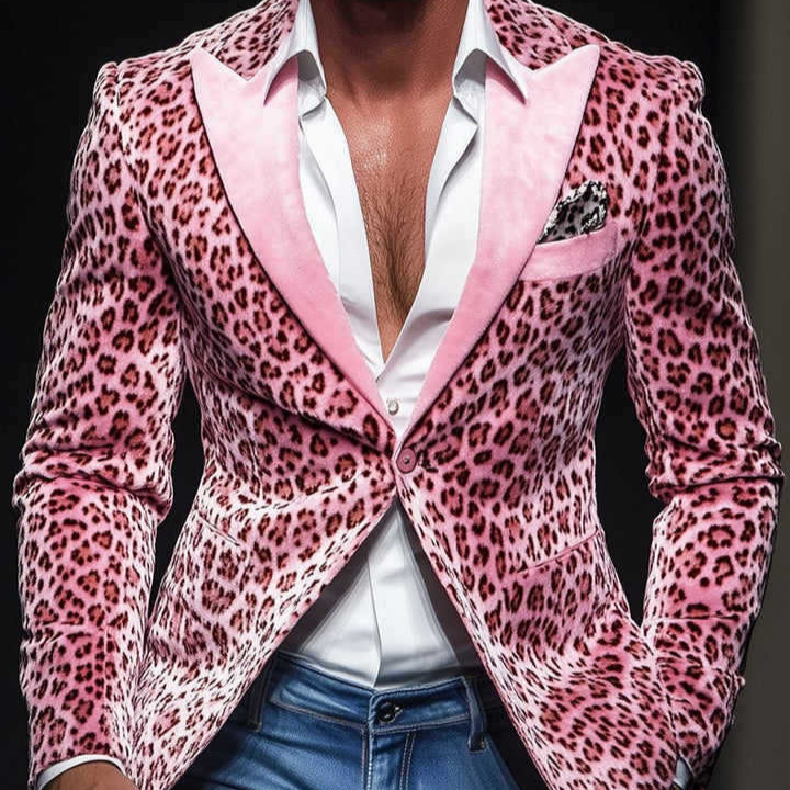European And American-style Slim-fit Leopard-print Two-piece Suit