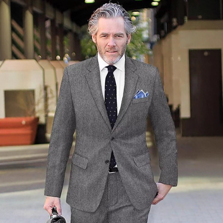 British-style Men's Suit Single-breasted Jacket Herringbone - الصورة 2