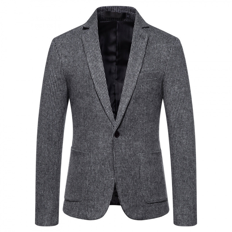 Simple Mens Fashionable Business-Casual Korean-Style Striped Wool Blazer - الصورة 7