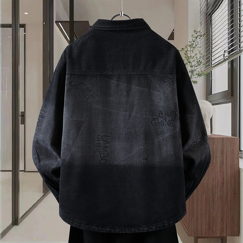 Loose Gradient Casual Jacket Hooded Denim Workwear - الصورة 2