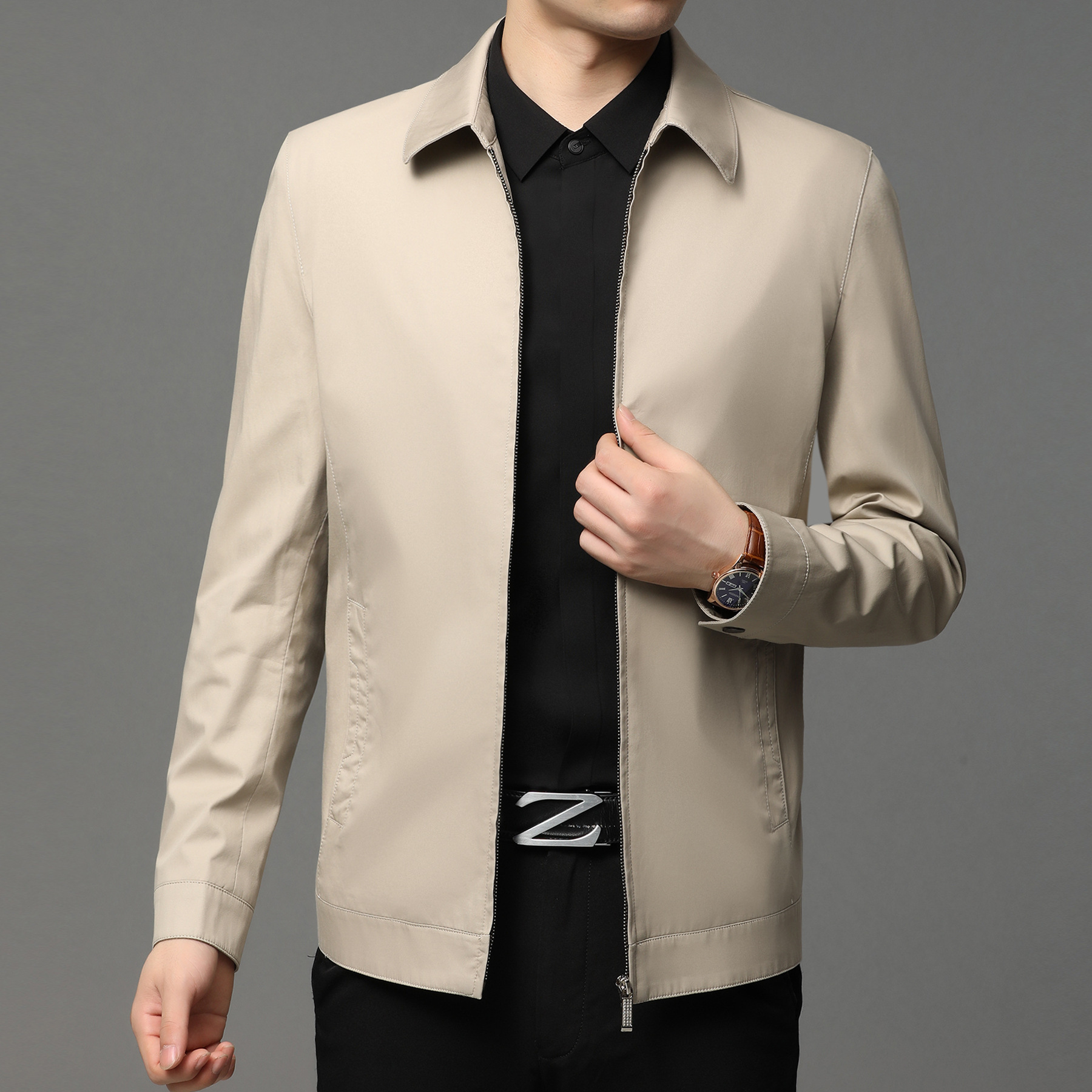 Cotton Fashionable Loose-fit Casual Zip-up Jacket - الصورة 8