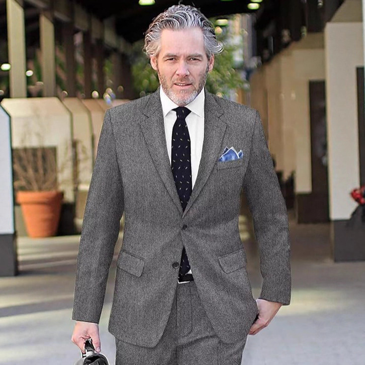British-style Men's Suit Single-breasted Jacket Herringbone - الصورة 4