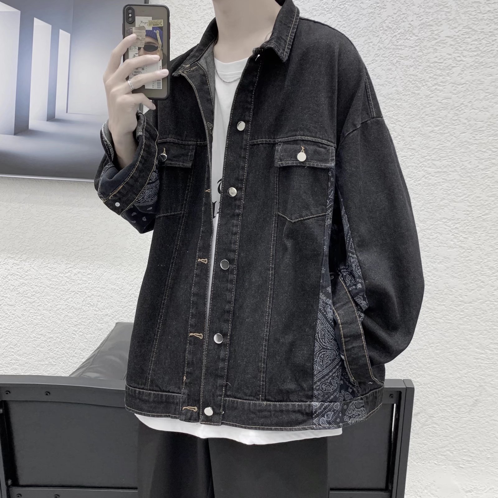Cashew-flower Denim Jacket Mens Korean-style Jacket - الصورة 2