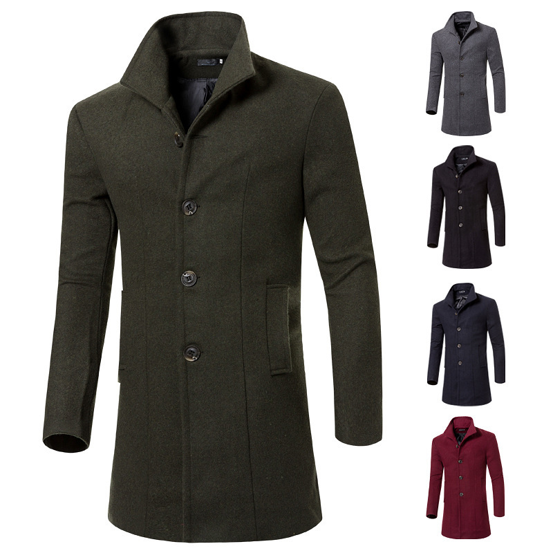 Men's Mid-length Wool Coat Trench