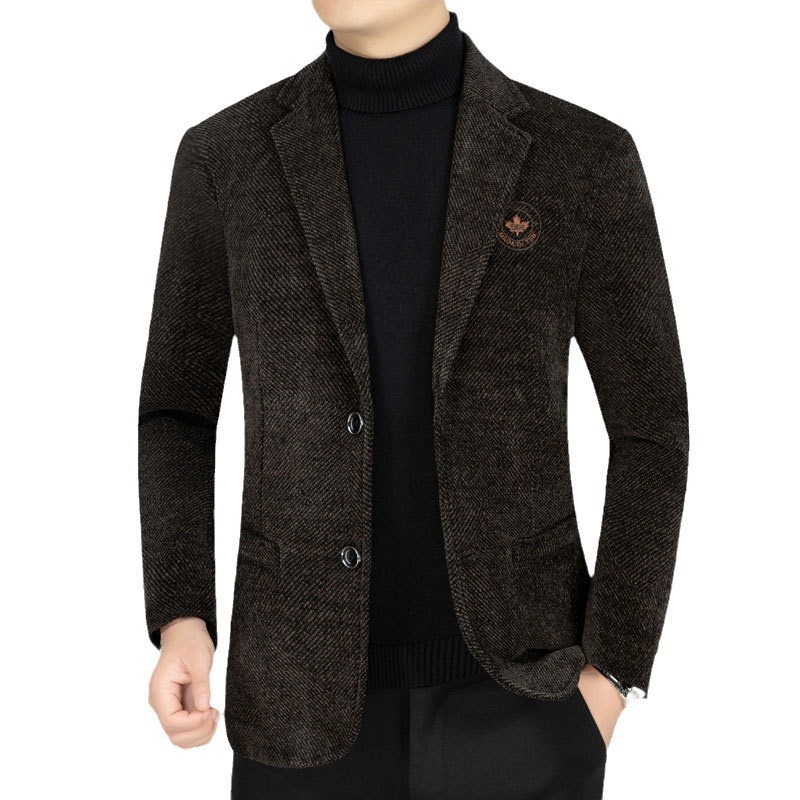 Men's Casual Chenille Suit Jacket - Comfortable Dad Style Blazer for Daily Wear - الصورة 5