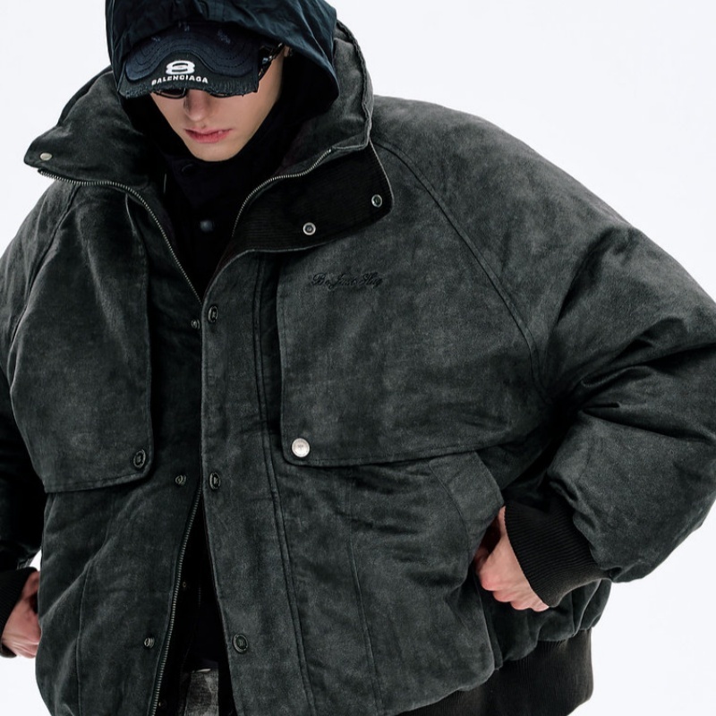 Mens Retro Distressed Bomber Winter Cotton-Padded Jacket - الصورة 5