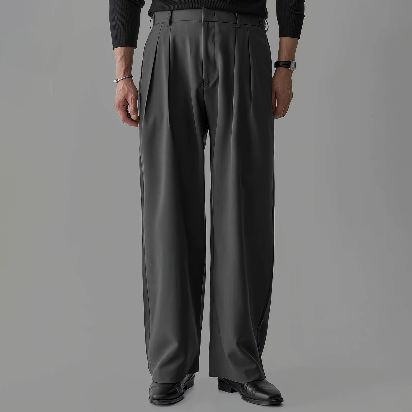 Double-pleat Draping Wide-leg Casual Pants For Men - الصورة 2