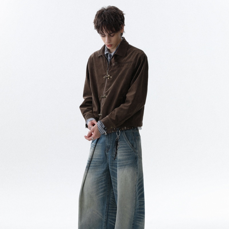 American Brown Retro Suede Collar Jacket Men's Autumn - الصورة 3