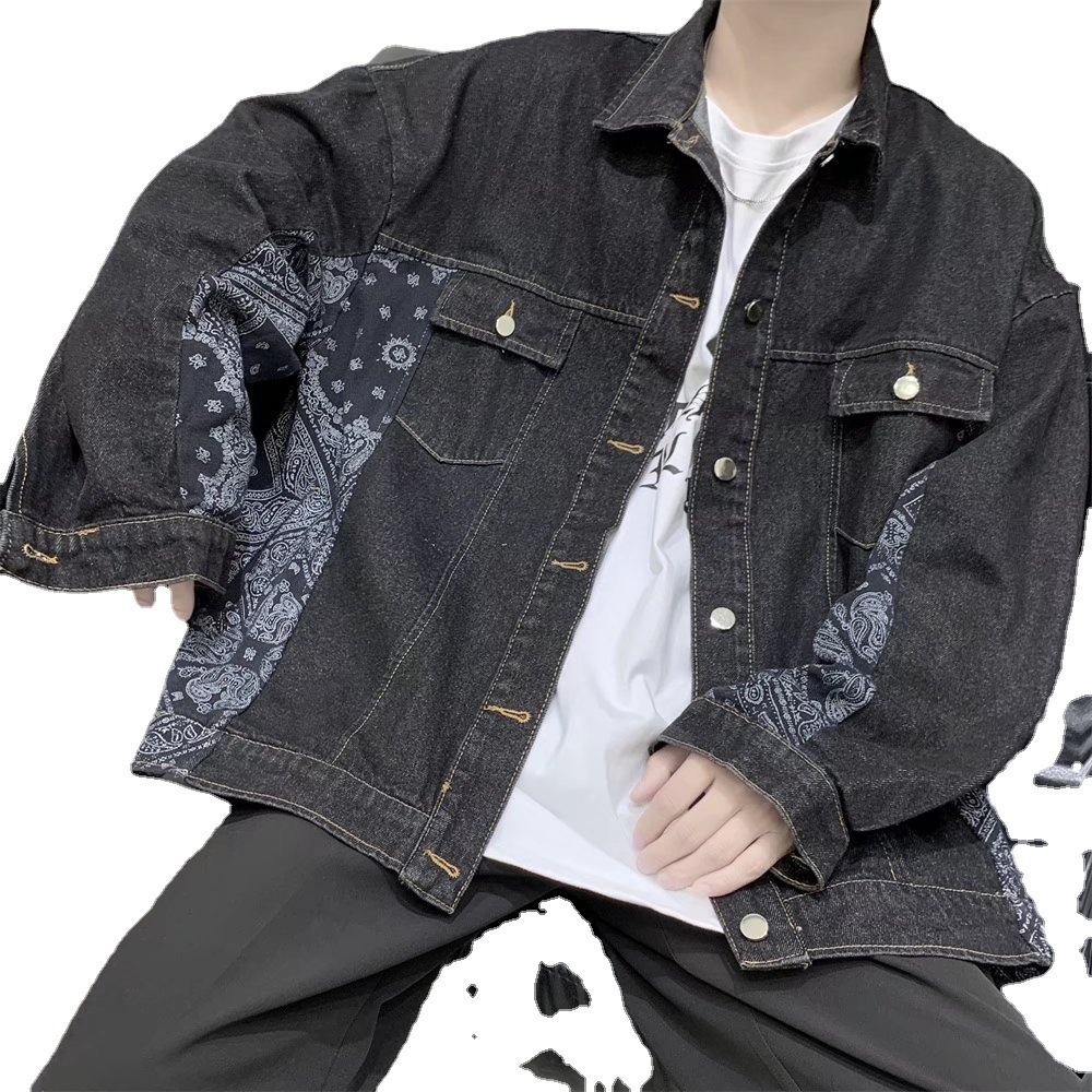 Cashew-flower Denim Jacket Mens Korean-style Jacket - الصورة 5