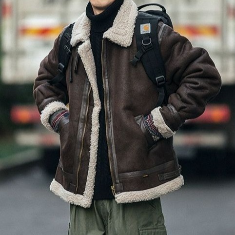 AutumnWinter Suede-Effect Leather Biker Jacket Padded Coat Mens Trendy Brand - الصورة 4
