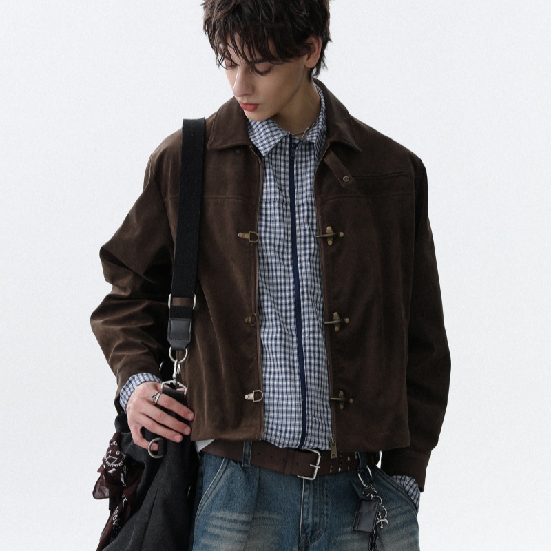 American Brown Retro Suede Collar Jacket Men's Autumn - الصورة 5