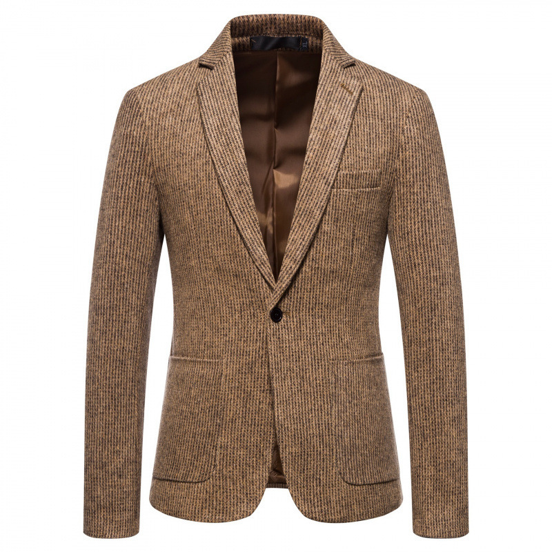 Simple Mens Fashionable Business-Casual Korean-Style Striped Wool Blazer - الصورة 6