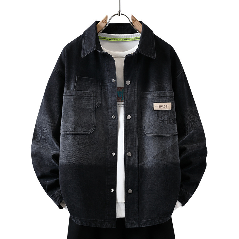 Loose Gradient Casual Jacket Hooded Denim Workwear - الصورة 5