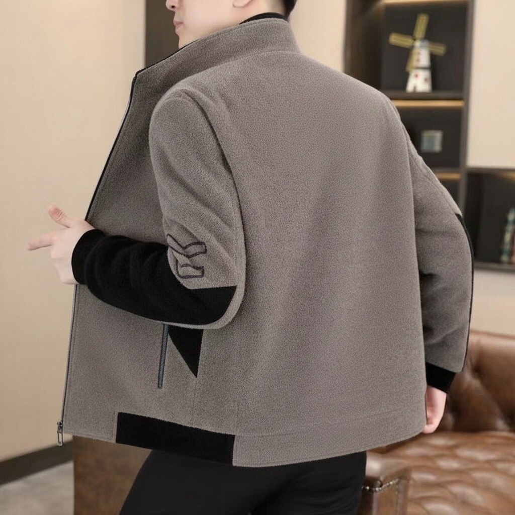 Mens Stand-Neck Jacket With Fleece Lining And Thickened Outerwear - الصورة 4