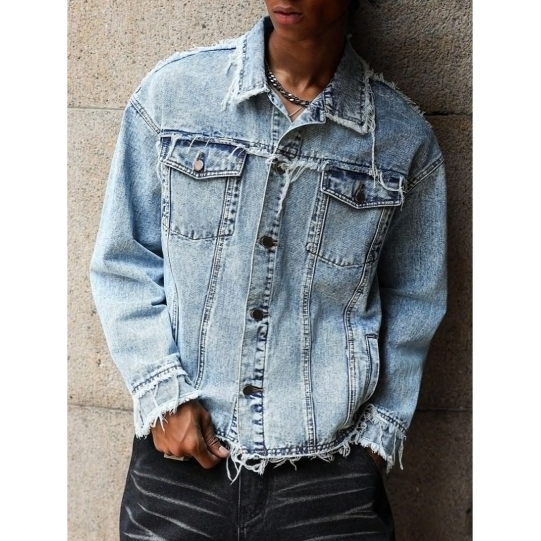European And American Mens Denim Jacket Streetwear Brand High-street Style - الصورة 2