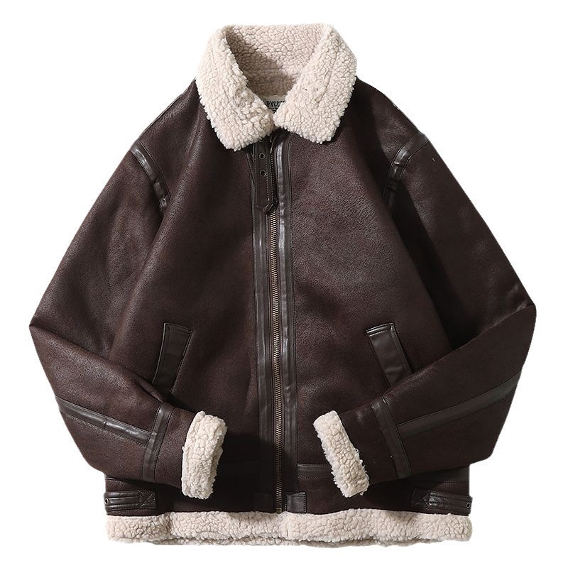 AutumnWinter Suede-Effect Leather Biker Jacket Padded Coat Mens Trendy Brand - الصورة 5