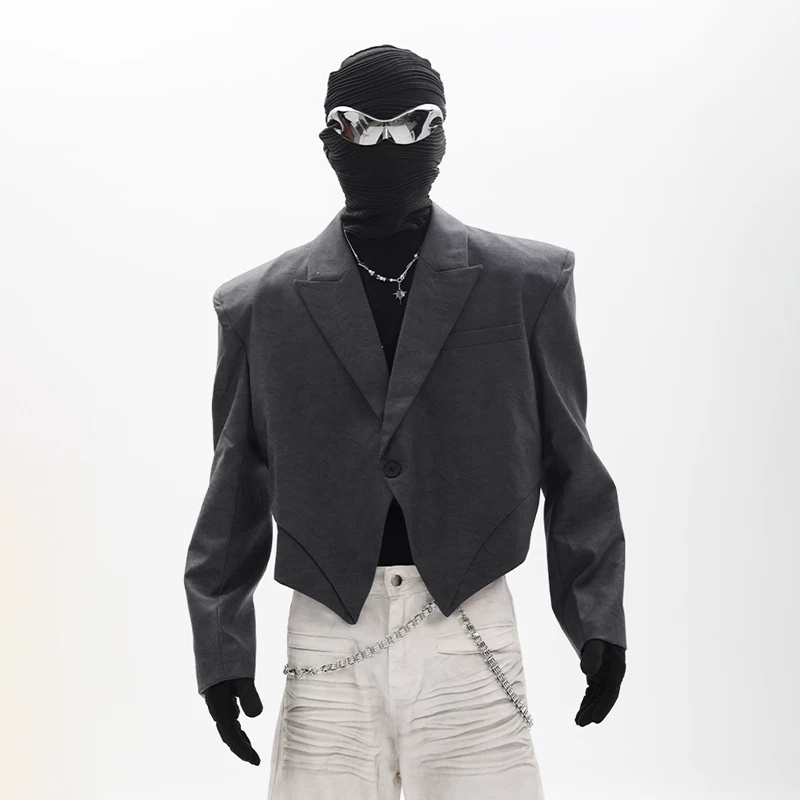 Irregular-Shape Cropped Blazer With Shoulder Pads For Men