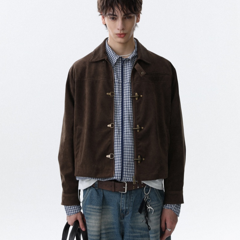 American Brown Retro Suede Collar Jacket Men's Autumn - الصورة 4
