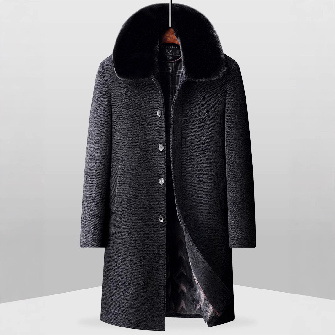 Fleece-lined Long Coat For Middle-aged And Elderly Dad's Wool Overcoat - الصورة 6