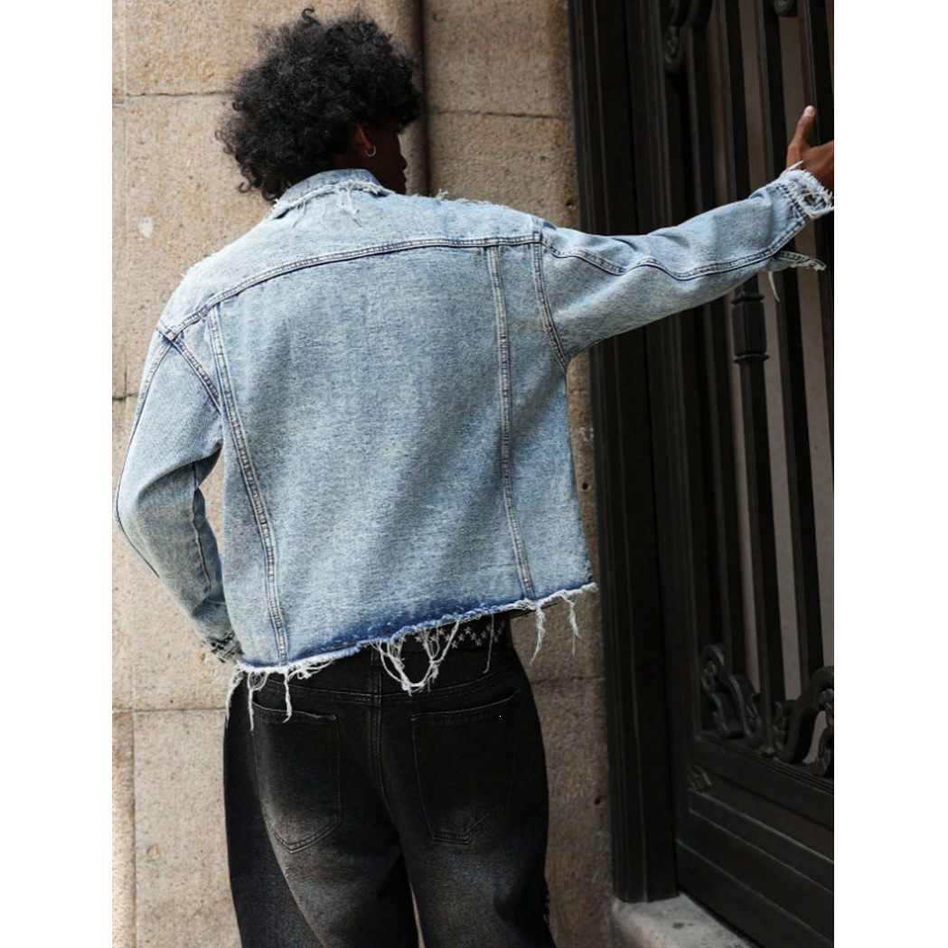 European And American Mens Denim Jacket Streetwear Brand High-street Style - الصورة 5
