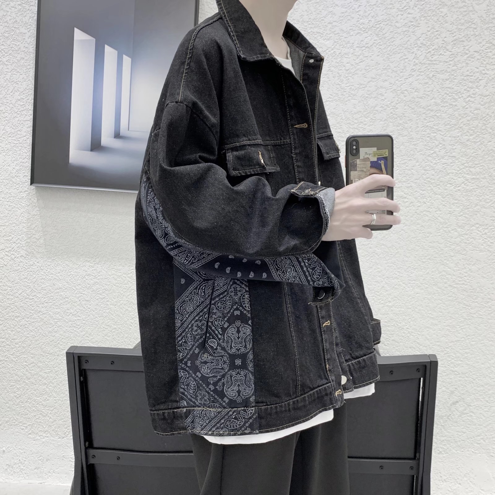 Cashew-flower Denim Jacket Mens Korean-style Jacket - الصورة 6