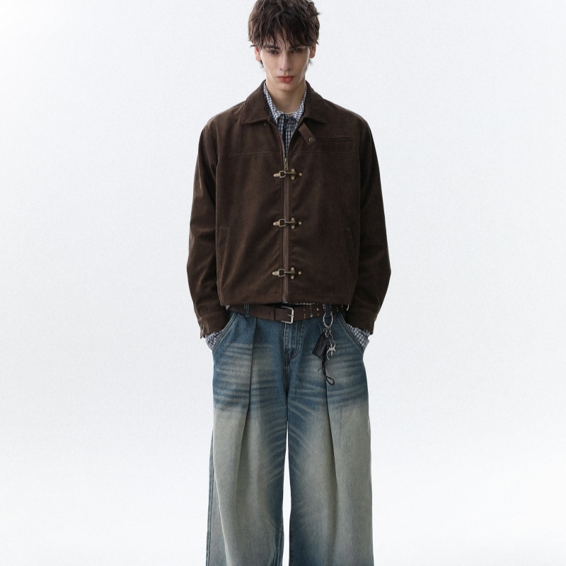 American Brown Retro Suede Collar Jacket Men's Autumn - الصورة 6