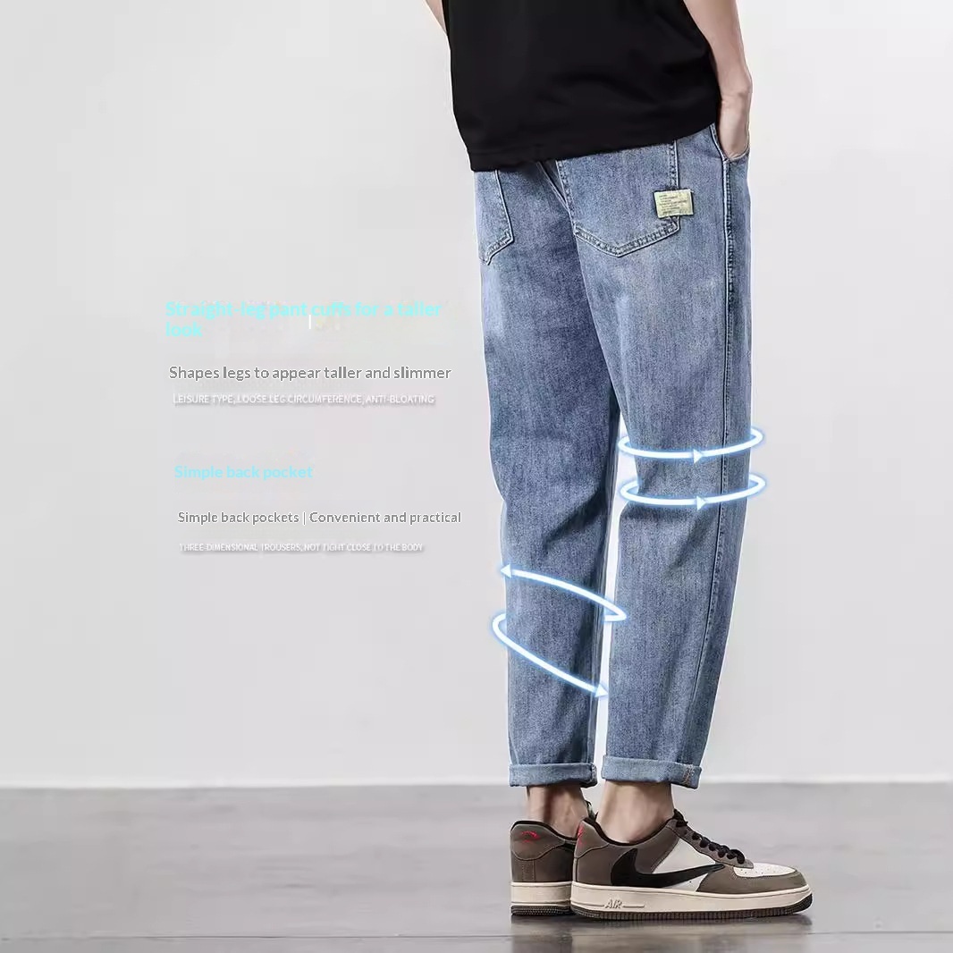 Thin Denim Jeans Mens Loose Straight-leg Fit - الصورة 3