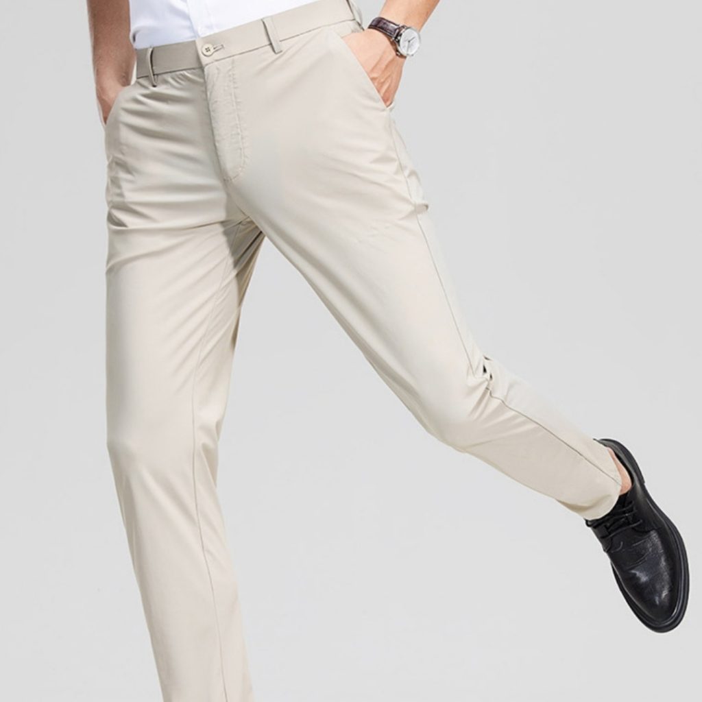Spring And Summer Ice Silk Leisure Men's Three-proof High Elastic Straight Casual Suit Pants