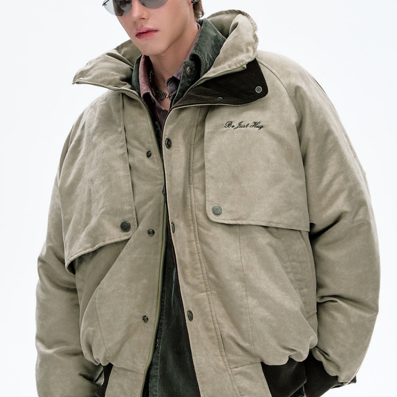 Mens Retro Distressed Bomber Winter Cotton-Padded Jacket - الصورة 4