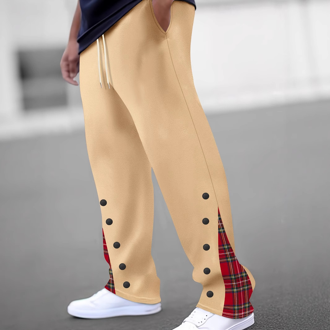 Mens Casual Pants Sporty Color-block Trousers - الصورة 4