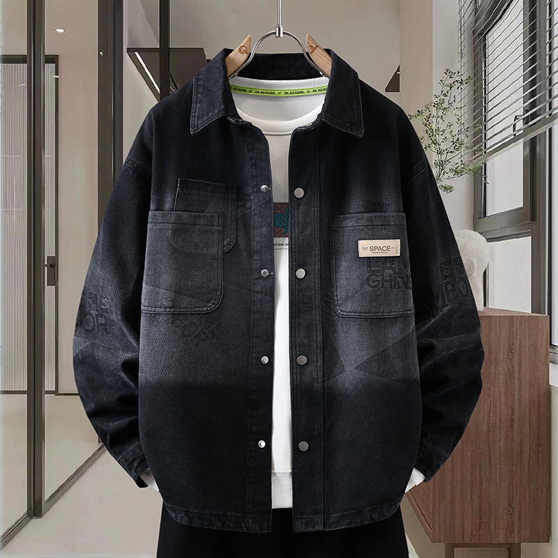 Loose Gradient Casual Jacket Hooded Denim Workwear - الصورة 6