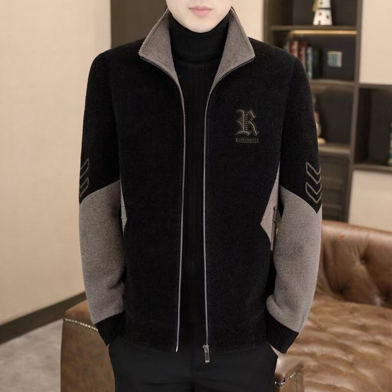Mens Stand-Neck Jacket With Fleece Lining And Thickened Outerwear
