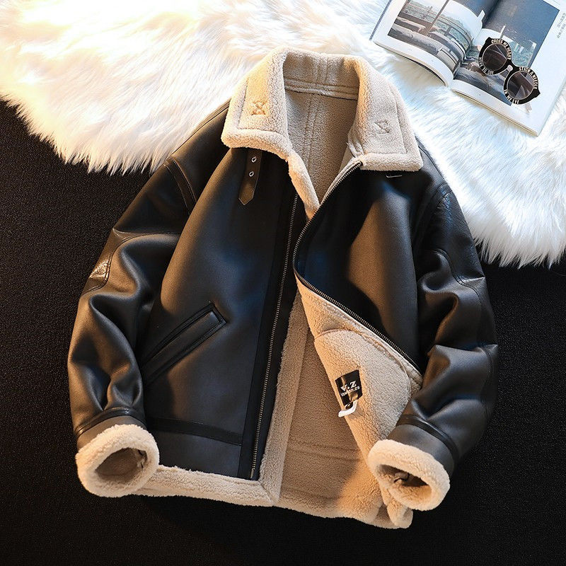 Men's Winter Fleece-Lined Thickened Kamela PU Leather Lamb Wool Integrated Cotton Jacket - الصورة 6