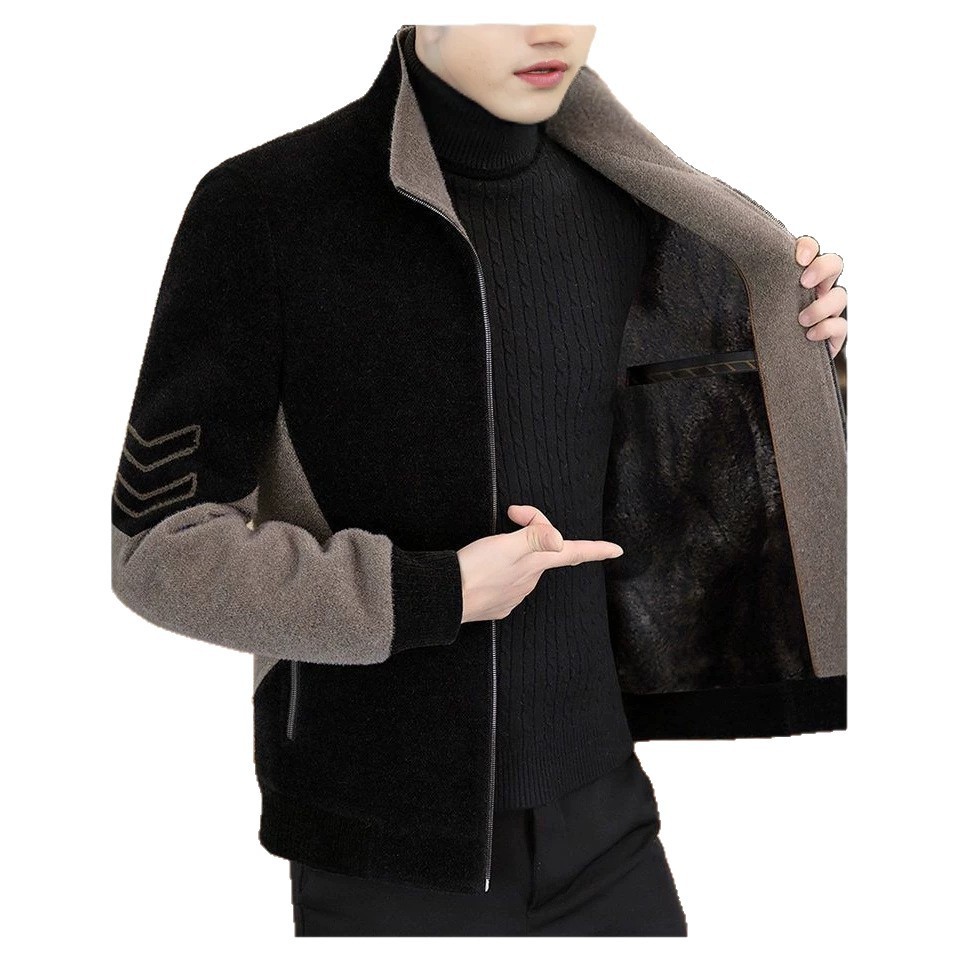 Mens Stand-Neck Jacket With Fleece Lining And Thickened Outerwear - الصورة 5