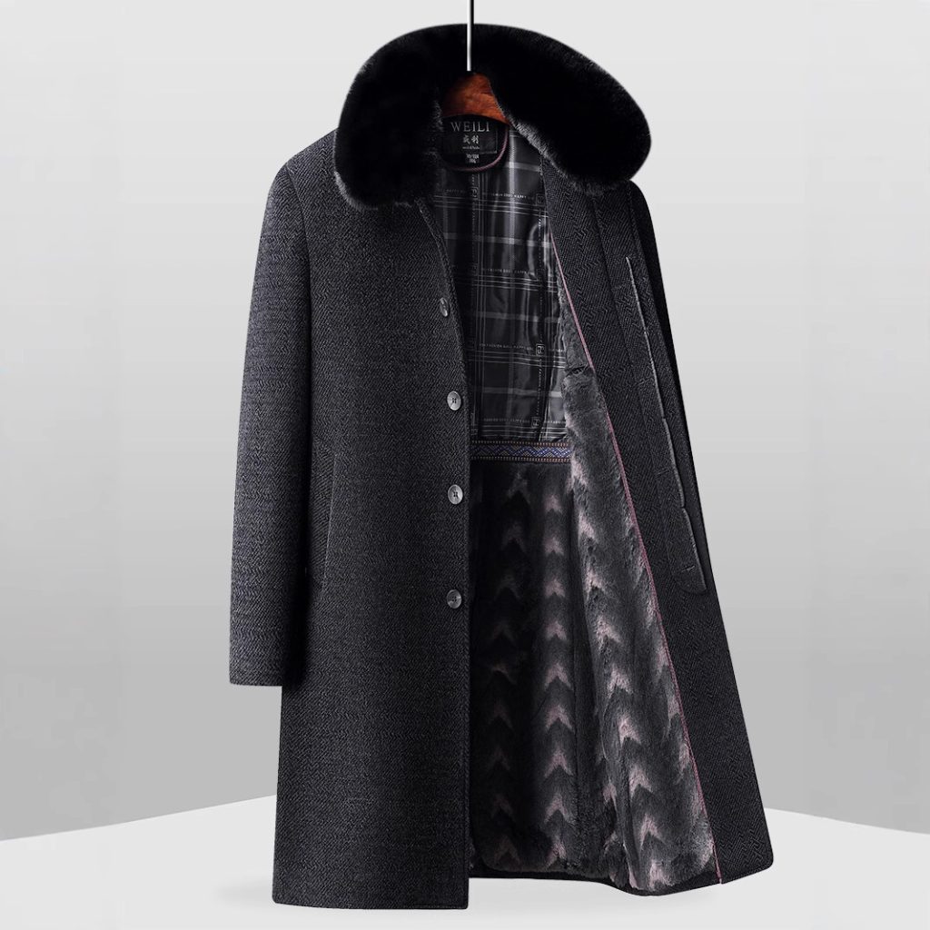 Fleece-lined Long Coat For Middle-aged And Elderly Dad's Wool Overcoat