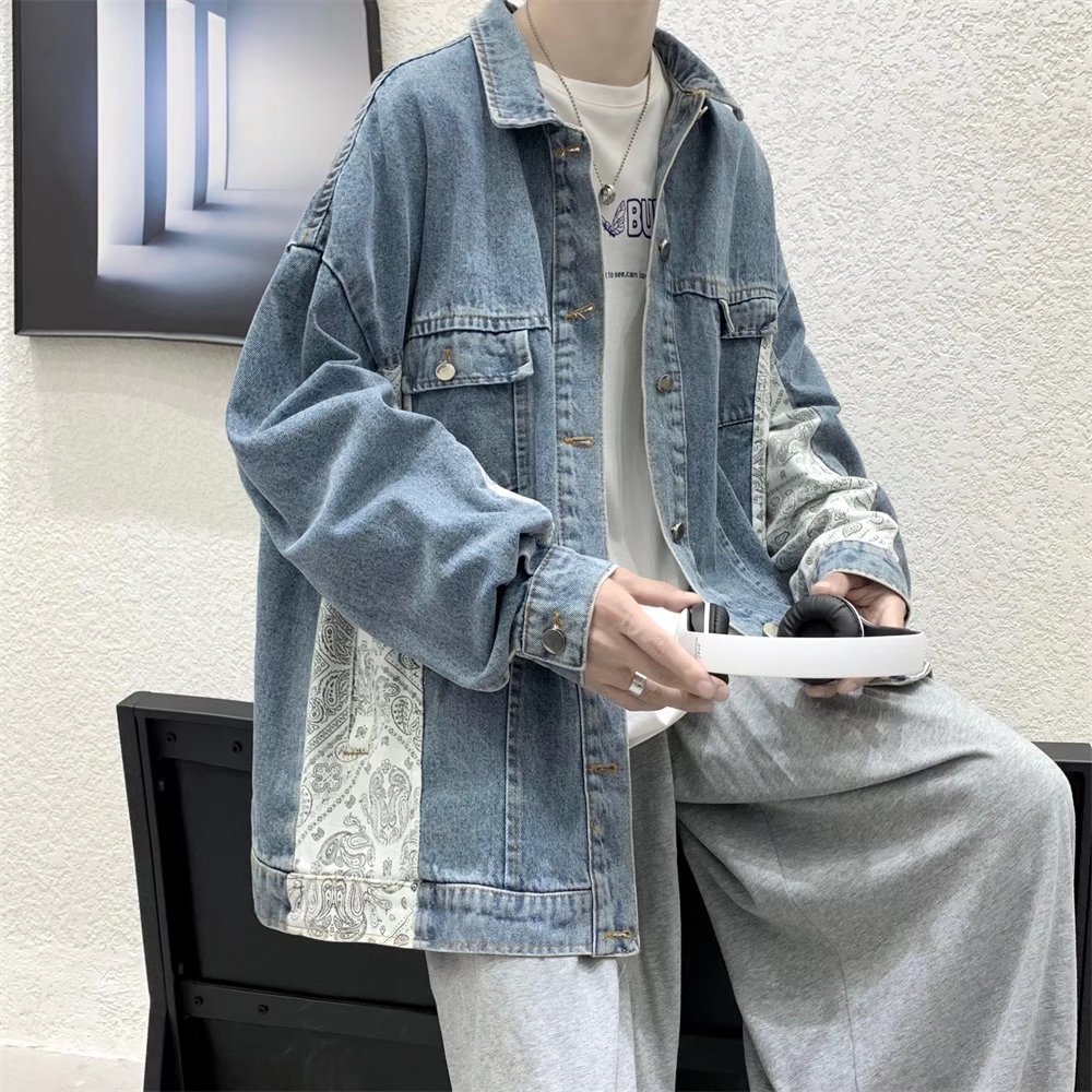 Cashew-flower Denim Jacket Mens Korean-style Jacket - الصورة 7