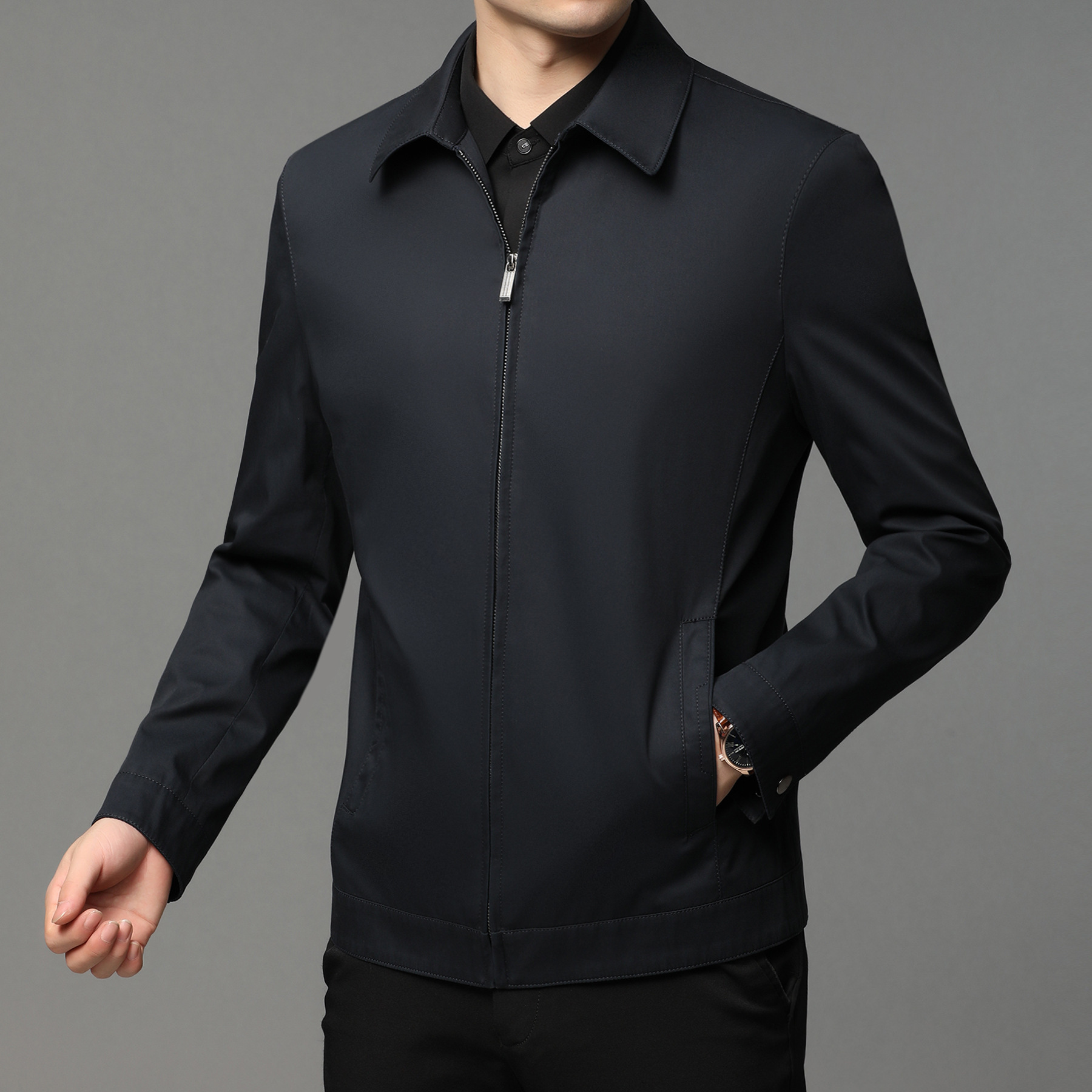 Cotton Fashionable Loose-fit Casual Zip-up Jacket - الصورة 6