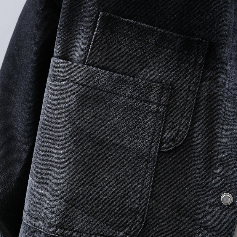 Loose Gradient Casual Jacket Hooded Denim Workwear - الصورة 3