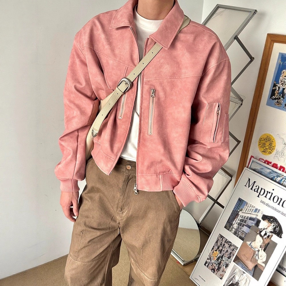 American Vintage Distressed Color Jacket Men's Spring And Autumn Zipper
