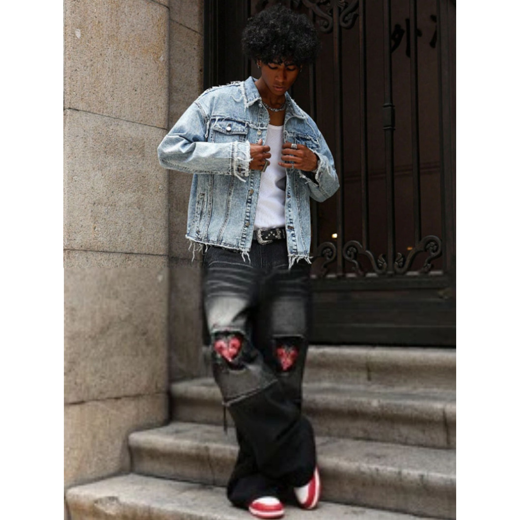 European And American Mens Denim Jacket Streetwear Brand High-street Style - الصورة 3