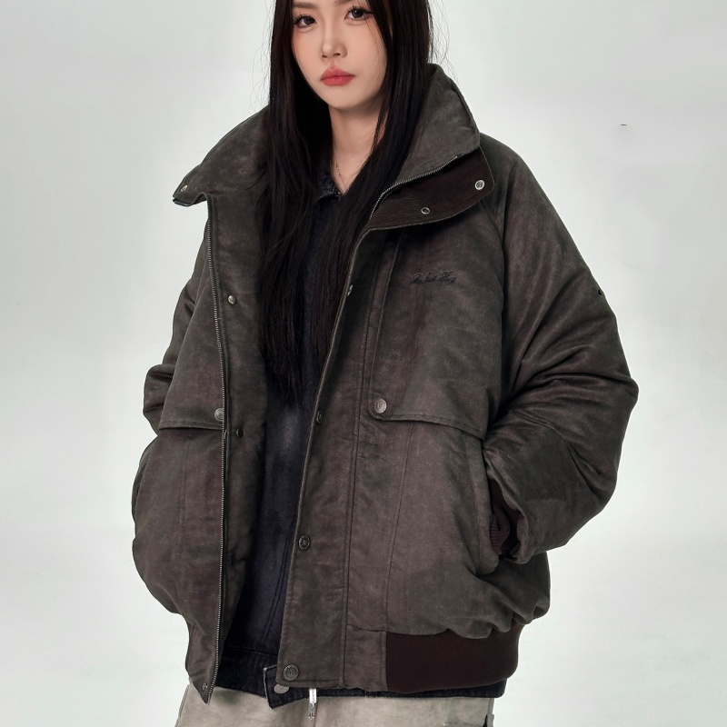 Mens Retro Distressed Bomber Winter Cotton-Padded Jacket