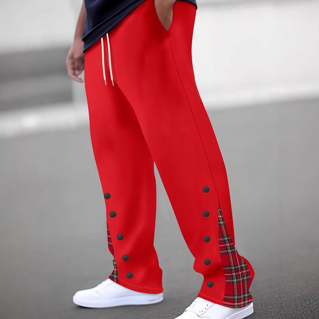 Mens Casual Pants Sporty Color-block Trousers - الصورة 3