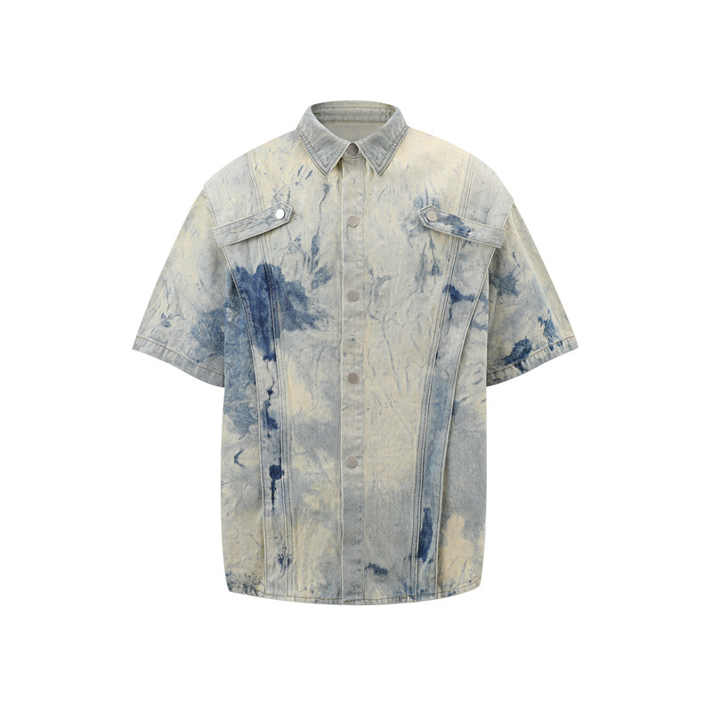 Trendy Edgy High-street Gradient-wash Denim Shirt And Shorts Set - الصورة 3