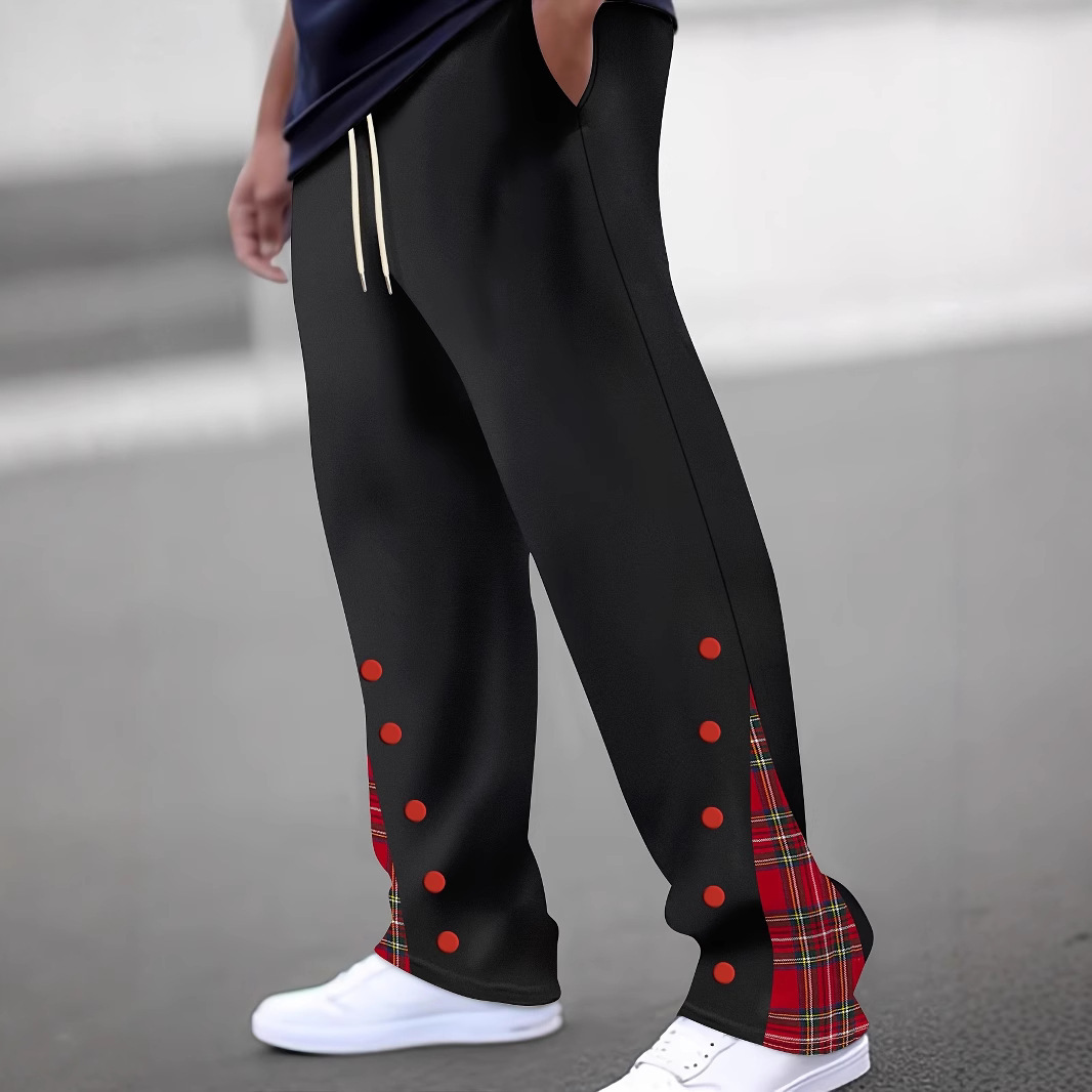 Mens Casual Pants Sporty Color-block Trousers - الصورة 2