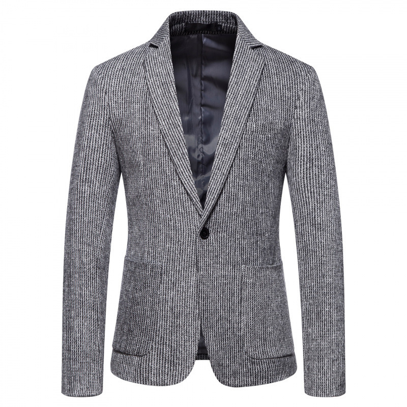 Simple Mens Fashionable Business-Casual Korean-Style Striped Wool Blazer - الصورة 4