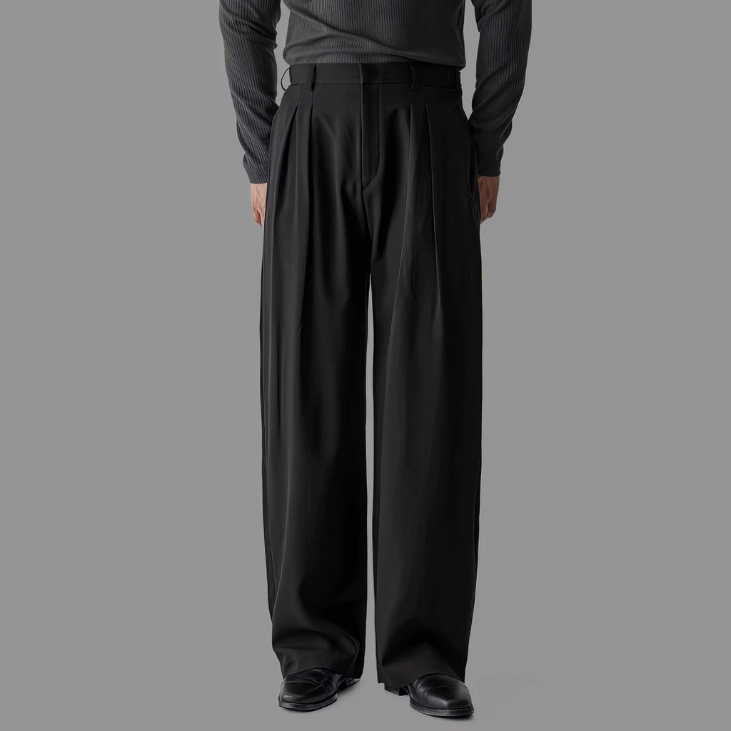 Double-pleat Draping Wide-leg Casual Pants For Men